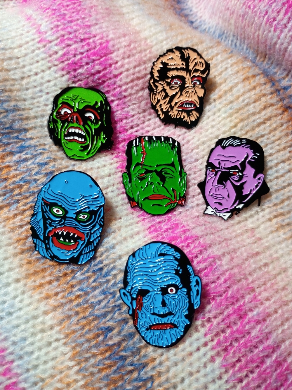 Vintage Horror Famous Monster Metal Lapel Pin Universal Retro Lugosi Karloff 50s